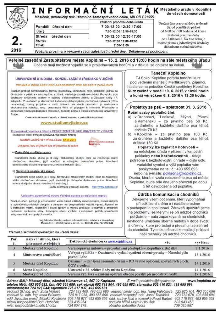 informační leták - únor 2016