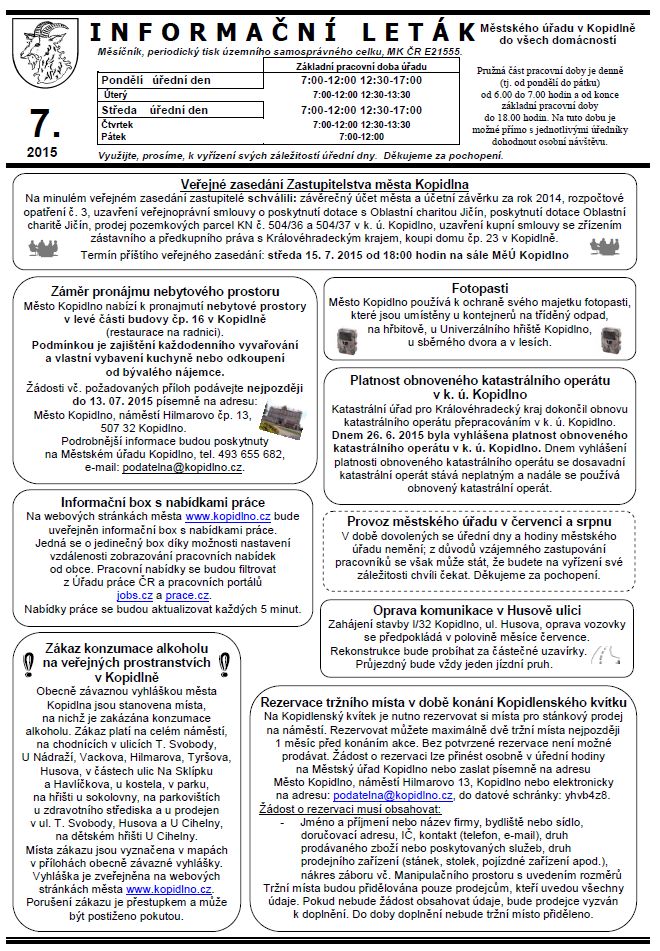 informační leták - červenec 2015