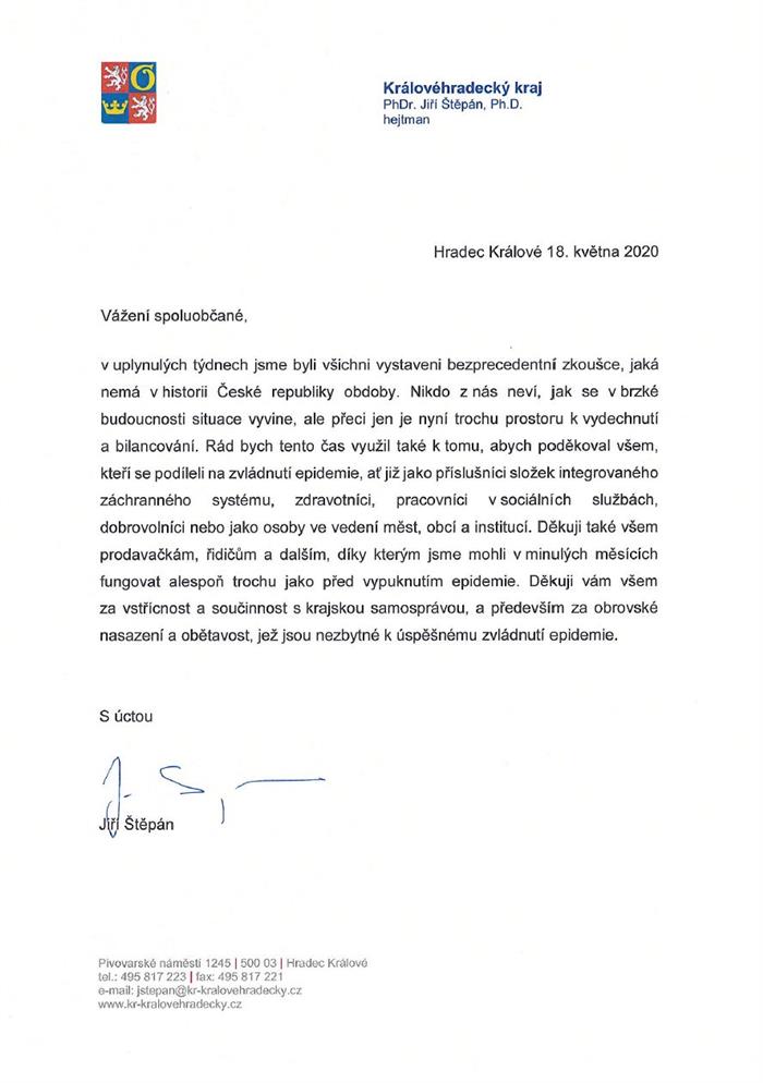 Poděkování hejtmana KHK Jiřího Štěpána