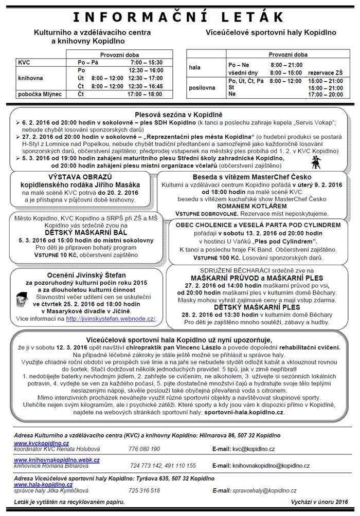 informační leták - únor 2016