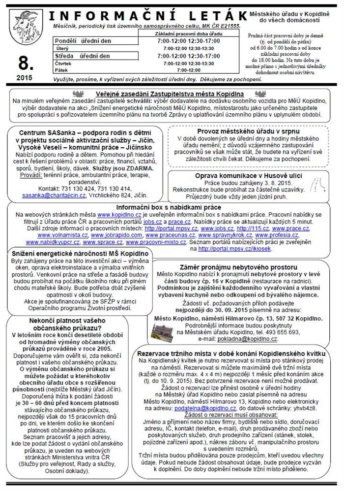 informační leták - srpen 2015