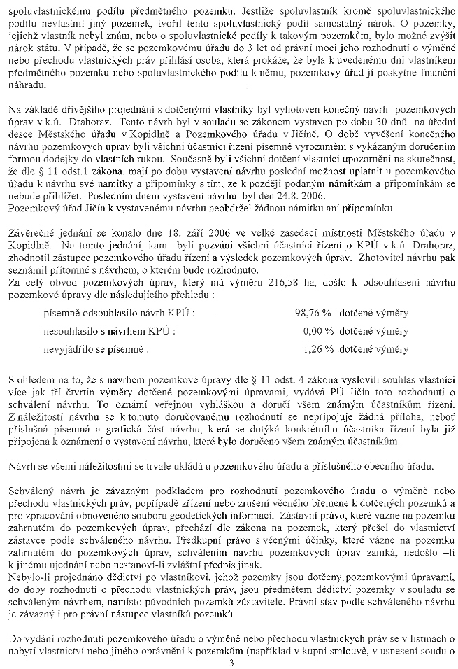 Rozhodnutí - schválení komplexních pozemkových úprav v Drahorazi