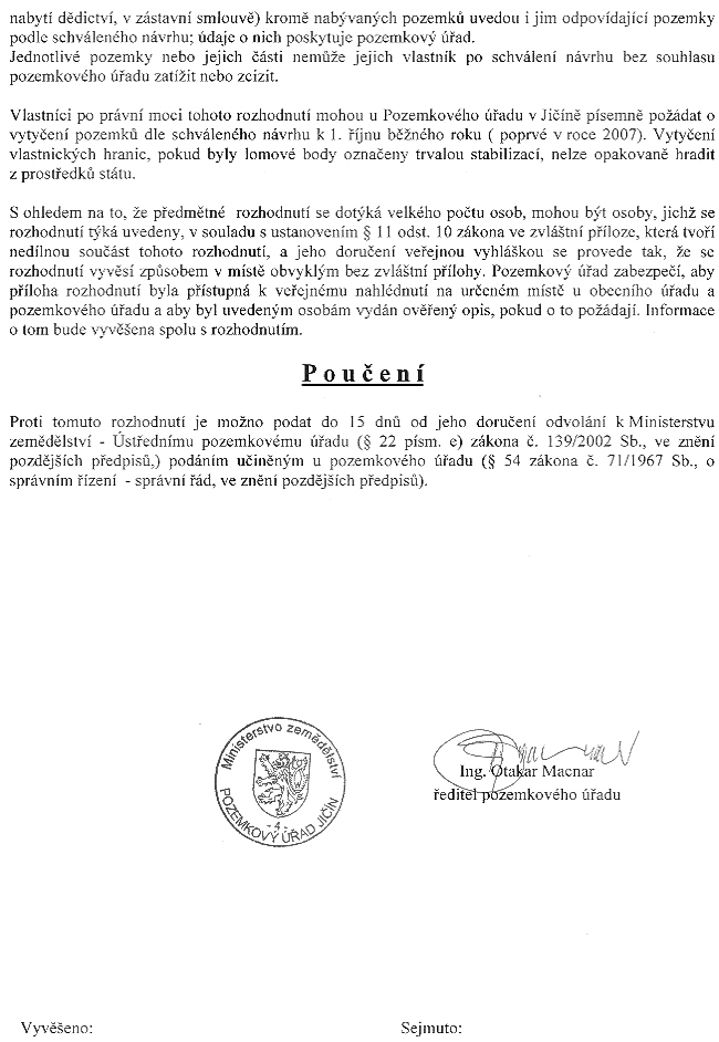 Rozhodnutí - schválení komplexních pozemkových úprav v Drahorazi