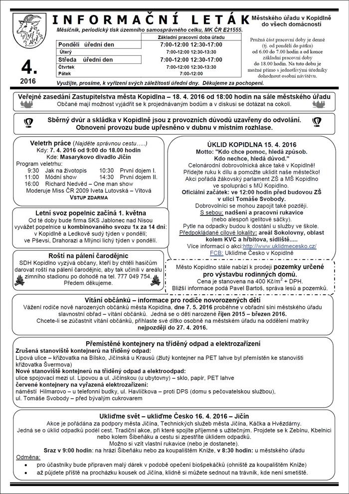 Informační leták - duben 2016 (Leták č.4 - I. strana)