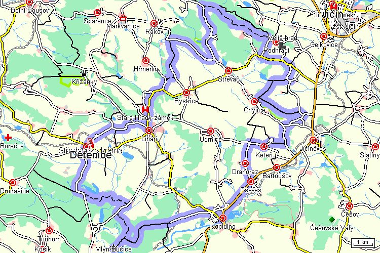 Kopidlno-Bučický Mlýn-Dětenice-Staré Hrady-Nadslav-Loreta-Veliš-Kopidlno - Výškový profil